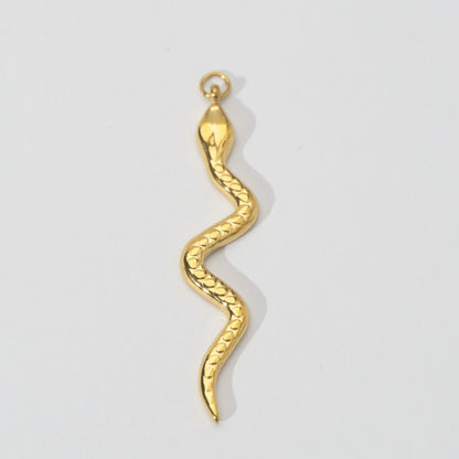 (43mm) Textured Slithering Snake Animal Charm Stainless Steel PVD Gold Plated Liontin Ular Hypoallergenic