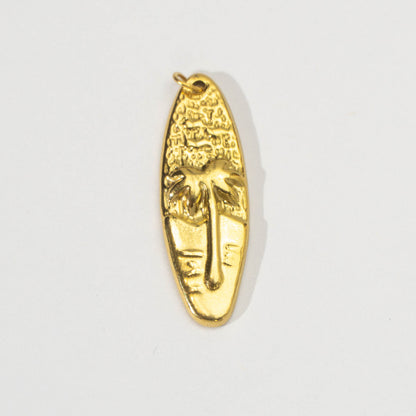 (30mm) Surfboard Shaped Beach Pendant Stainless Steel PVD Gold Plated Liontin Pantai Hypoallergenic