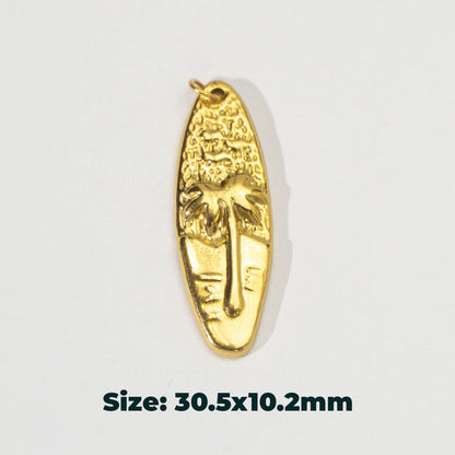(30mm) Surfboard Shaped Beach Pendant Stainless Steel PVD Gold Plated Liontin Pantai Hypoallergenic