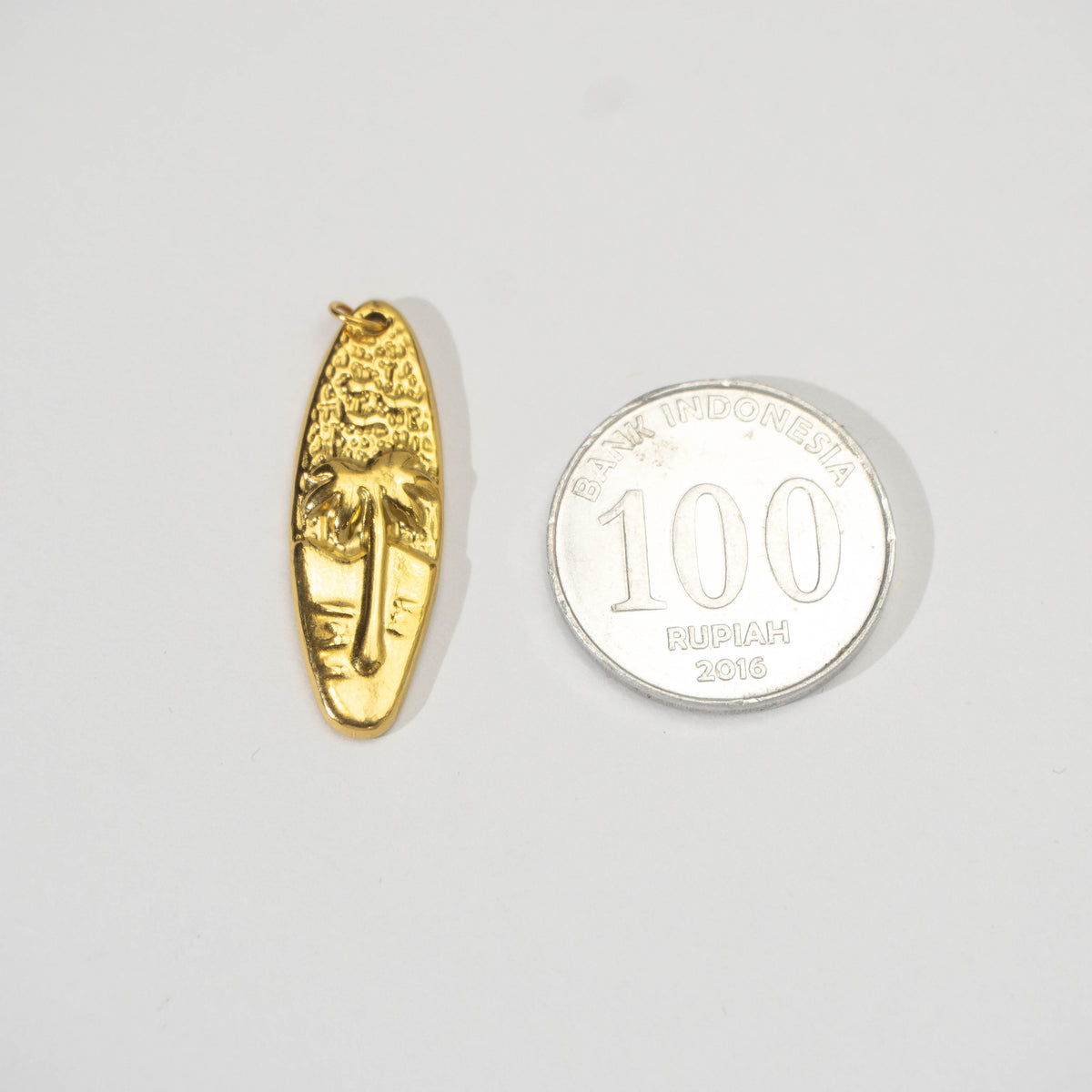 (30mm) Surfboard Shaped Beach Pendant Stainless Steel PVD Gold Plated Liontin Pantai Hypoallergenic