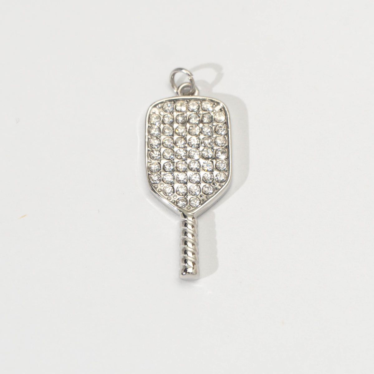 (28mm) Micro Paved Cubic Zirconia Ping - Pong Paddle Sport Pendant Stainless Steel PVD Gold Plated Liontin Raket Padel Hypoallergenic