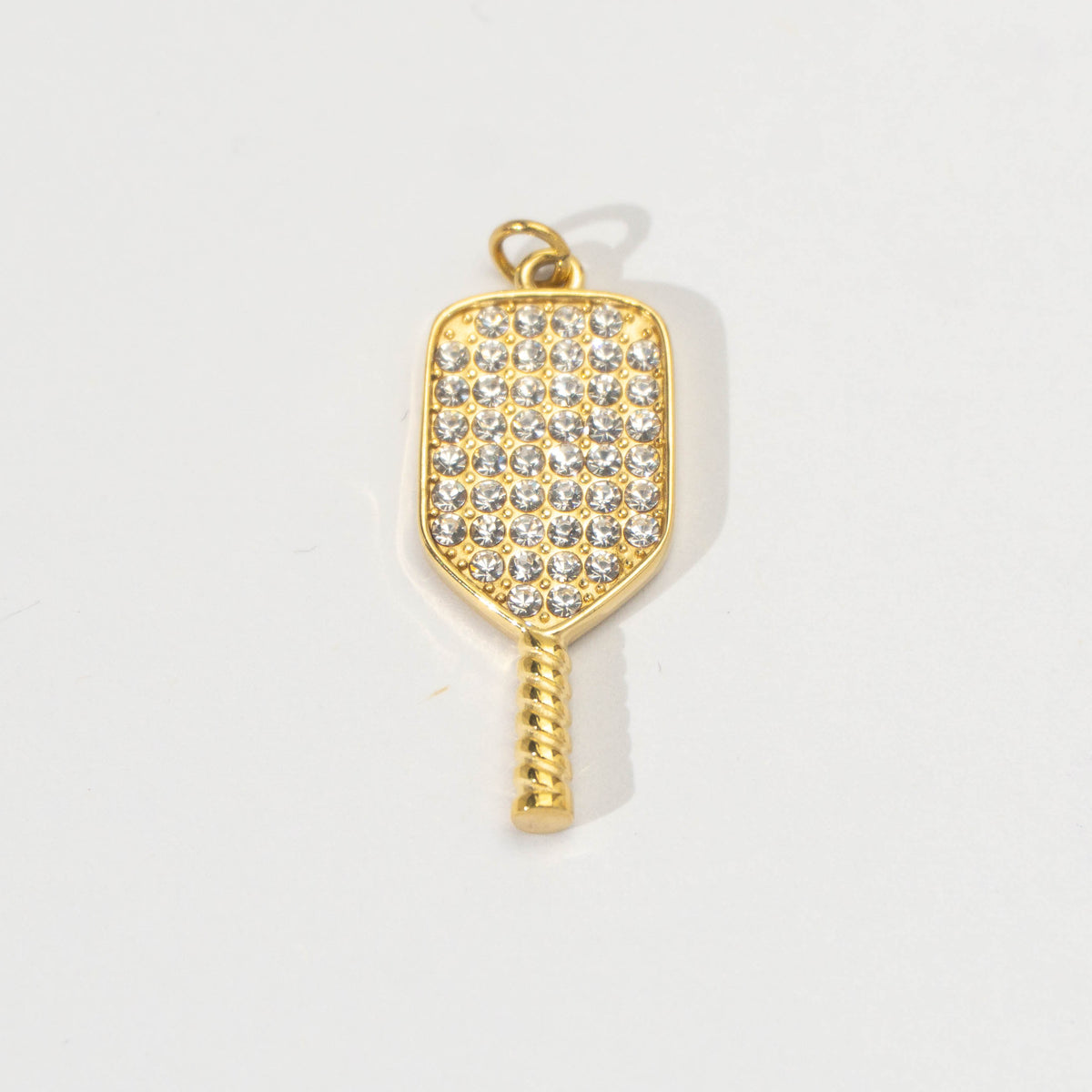 (28mm) Micro Paved Cubic Zirconia Ping - Pong Paddle Sport Pendant Stainless Steel PVD Gold Plated Liontin Raket Padel Hypoallergenic
