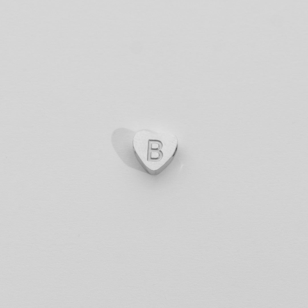 (7mm) Initial Heart Slider Beads Stainless Steel PVD Gold Plated Liontin Manik Huruf Hypoallergenic