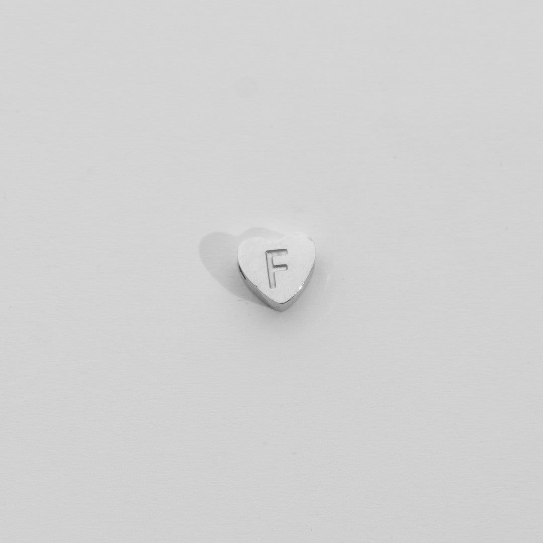 (7mm) Initial Heart Slider Beads Stainless Steel PVD Gold Plated Liontin Manik Huruf Hypoallergenic