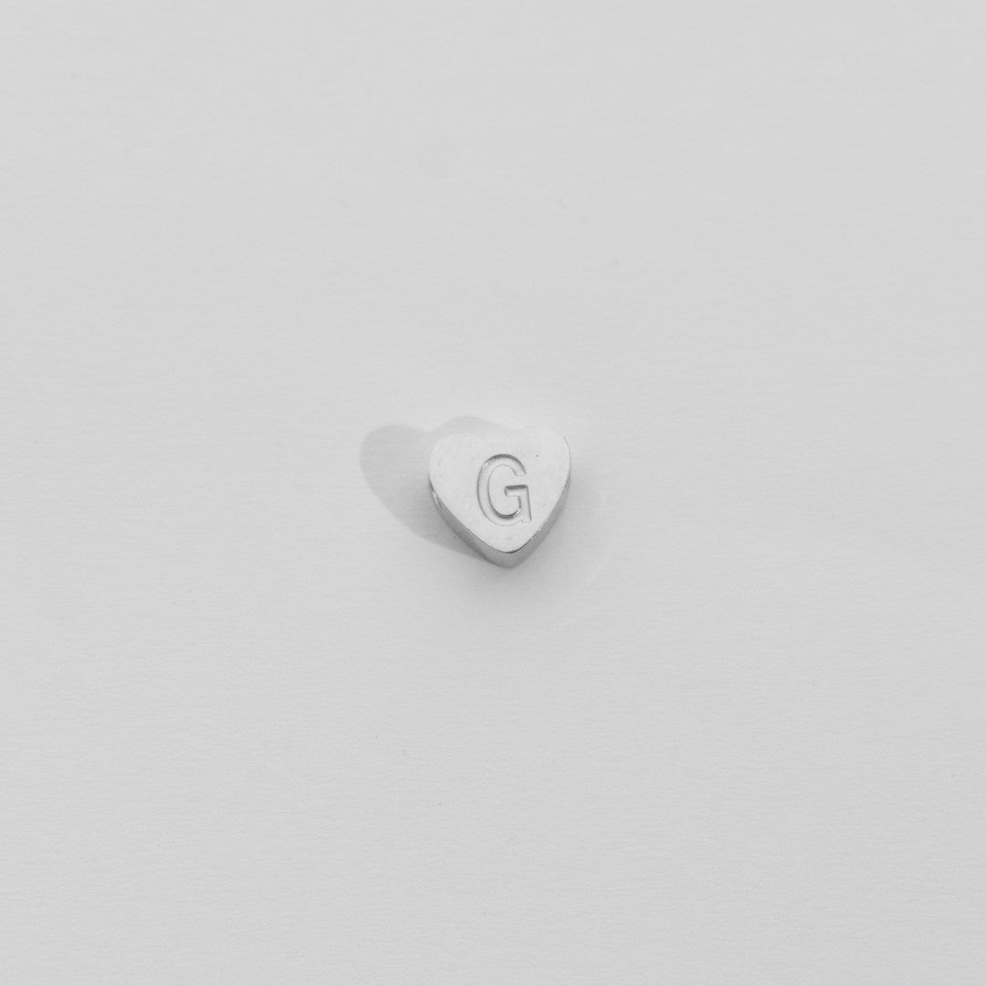 (7mm) Initial Heart Slider Beads Stainless Steel PVD Gold Plated Liontin Manik Huruf Hypoallergenic