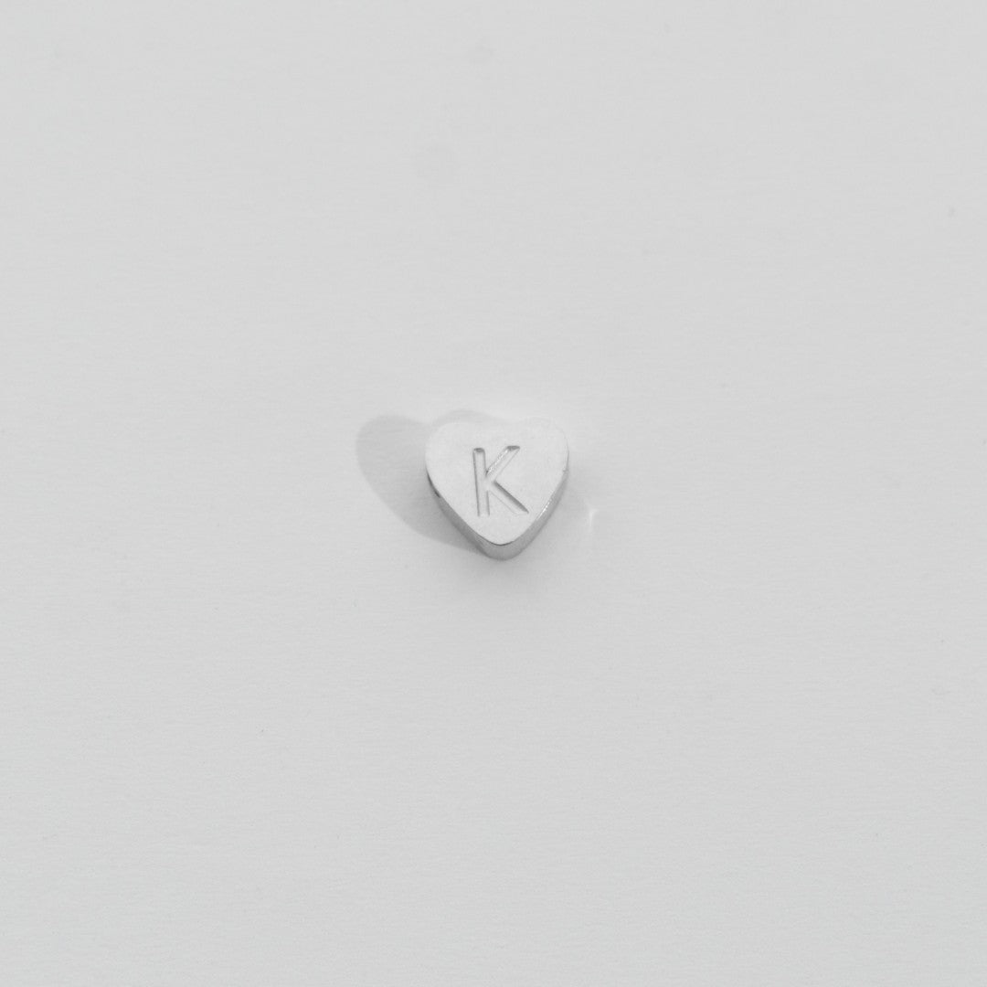 (7mm) Initial Heart Slider Beads Stainless Steel PVD Gold Plated Liontin Manik Huruf Hypoallergenic
