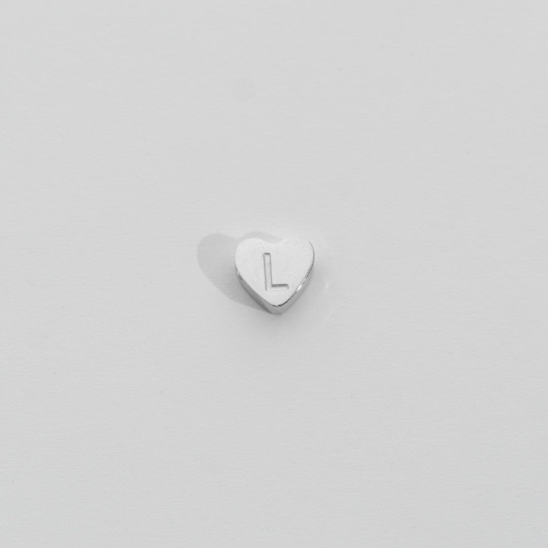 (7mm) Initial Heart Slider Beads Stainless Steel PVD Gold Plated Liontin Manik Huruf Hypoallergenic