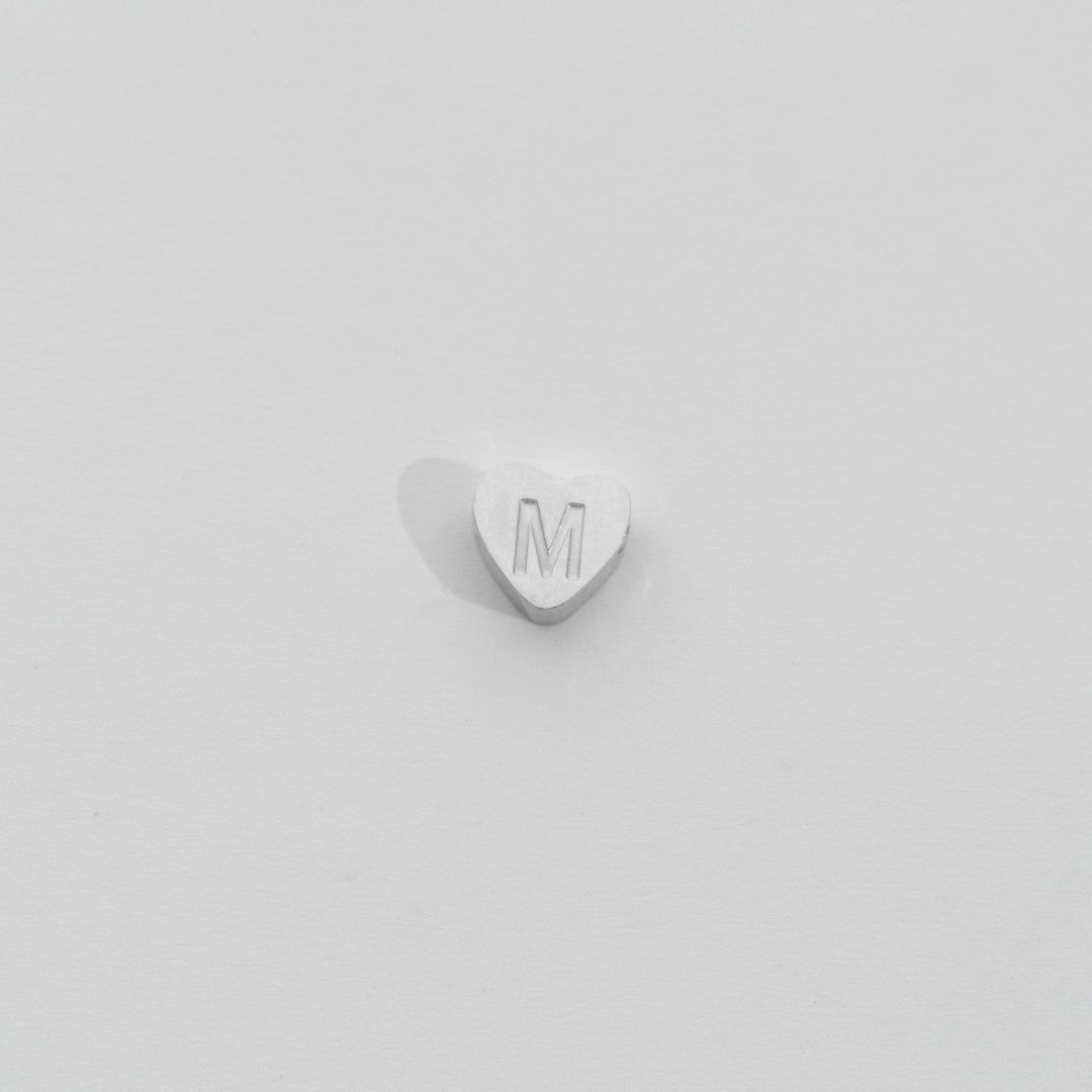 (7mm) Initial Heart Slider Beads Stainless Steel PVD Gold Plated Liontin Manik Huruf Hypoallergenic