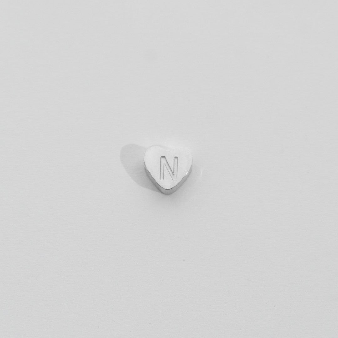 (7mm) Initial Heart Slider Beads Stainless Steel PVD Gold Plated Liontin Manik Huruf Hypoallergenic