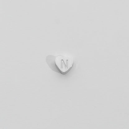 (7mm) Initial Heart Slider Beads Stainless Steel PVD Gold Plated Liontin Manik Huruf Hypoallergenic