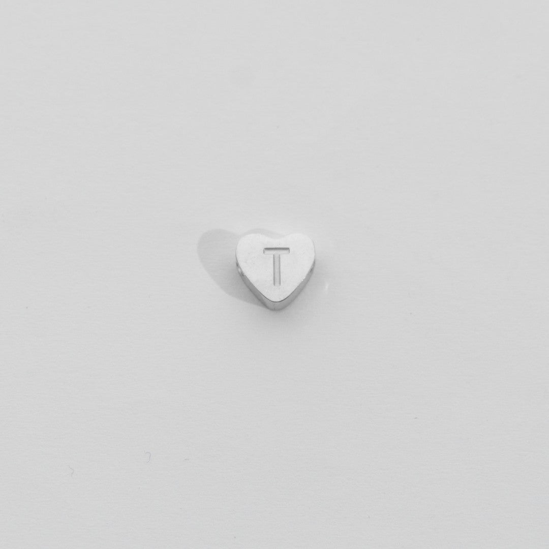 (7mm) Initial Heart Slider Beads Stainless Steel PVD Gold Plated Liontin Manik Huruf Hypoallergenic