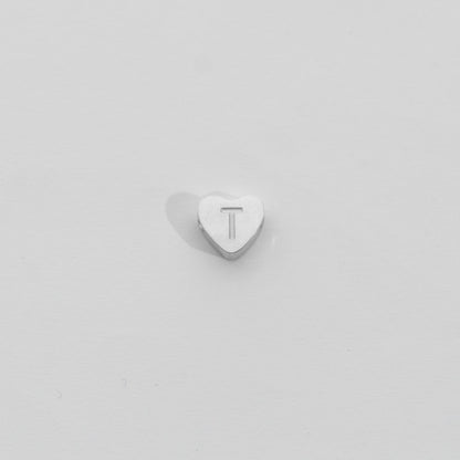 (7mm) Initial Heart Slider Beads Stainless Steel PVD Gold Plated Liontin Manik Huruf Hypoallergenic