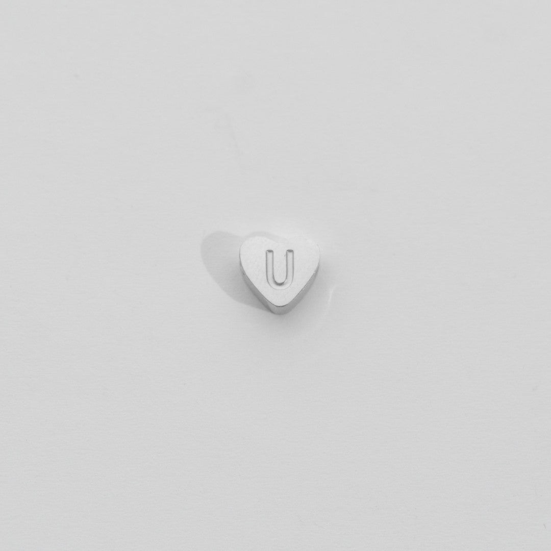 (7mm) Initial Heart Slider Beads Stainless Steel PVD Gold Plated Liontin Manik Huruf Hypoallergenic