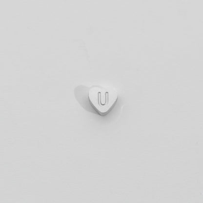(7mm) Initial Heart Slider Beads Stainless Steel PVD Gold Plated Liontin Manik Huruf Hypoallergenic
