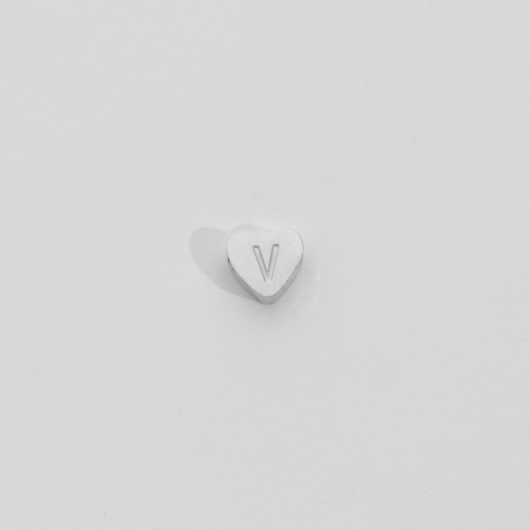(7mm) Initial Heart Slider Beads Stainless Steel PVD Gold Plated Liontin Manik Huruf Hypoallergenic