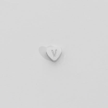 (7mm) Initial Heart Slider Beads Stainless Steel PVD Gold Plated Liontin Manik Huruf Hypoallergenic