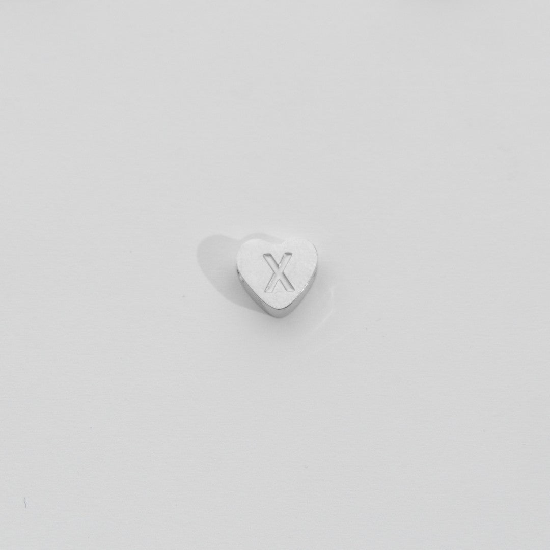 (7mm) Initial Heart Slider Beads Stainless Steel PVD Gold Plated Liontin Manik Huruf Hypoallergenic