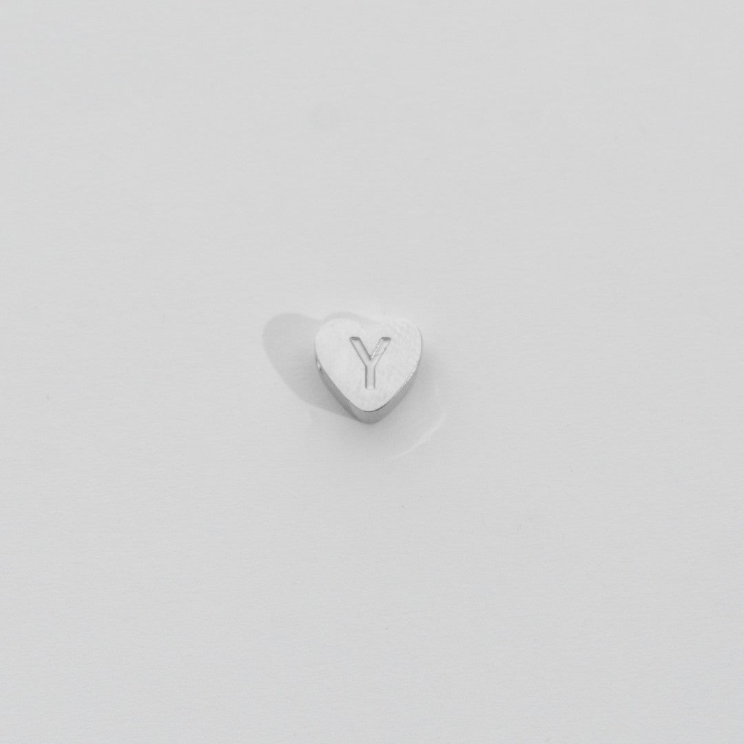 (7mm) Initial Heart Slider Beads Stainless Steel PVD Gold Plated Liontin Manik Huruf Hypoallergenic