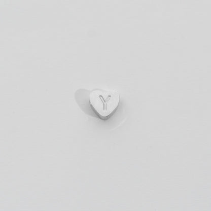 (7mm) Initial Heart Slider Beads Stainless Steel PVD Gold Plated Liontin Manik Huruf Hypoallergenic