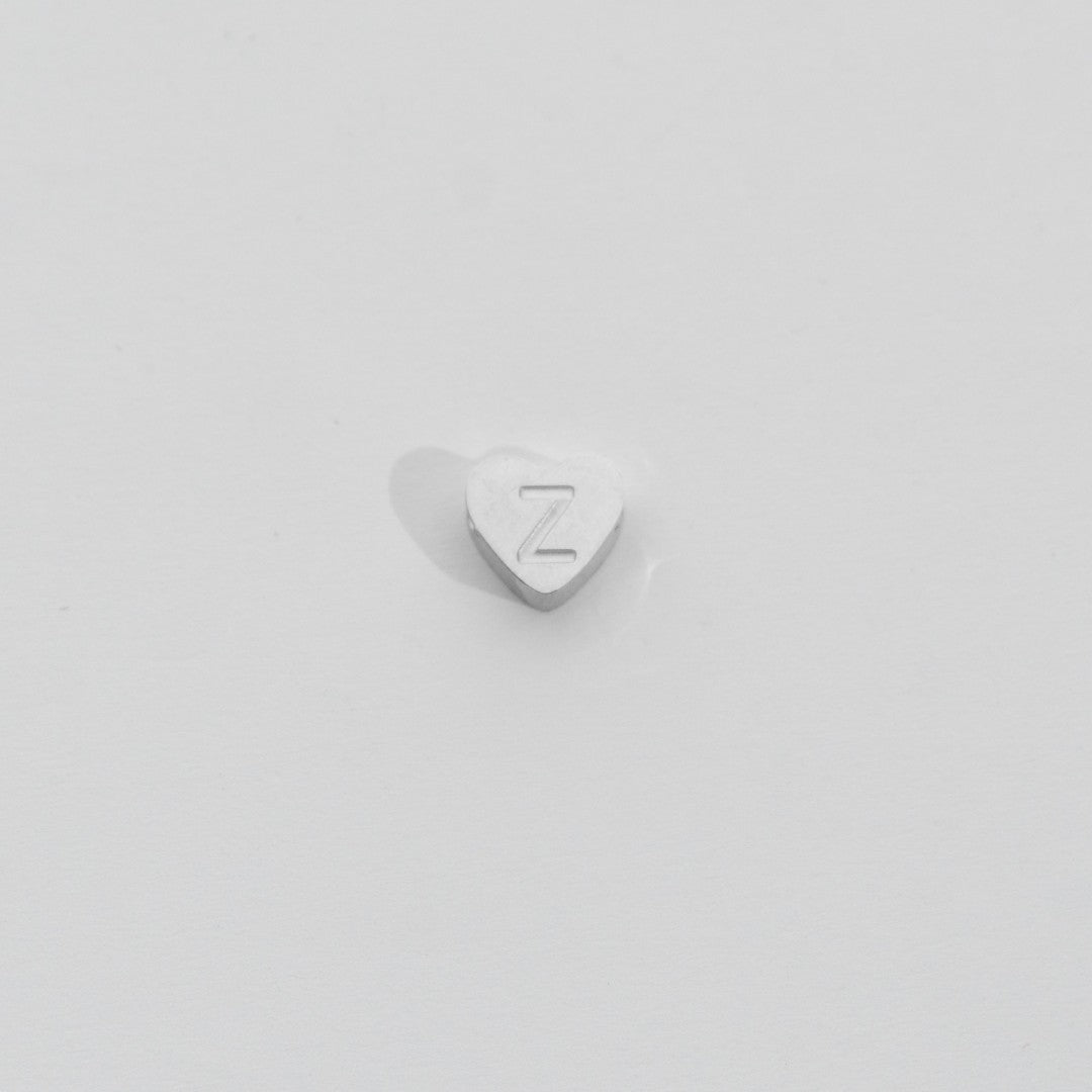 (7mm) Initial Heart Slider Beads Stainless Steel PVD Gold Plated Liontin Manik Huruf Hypoallergenic